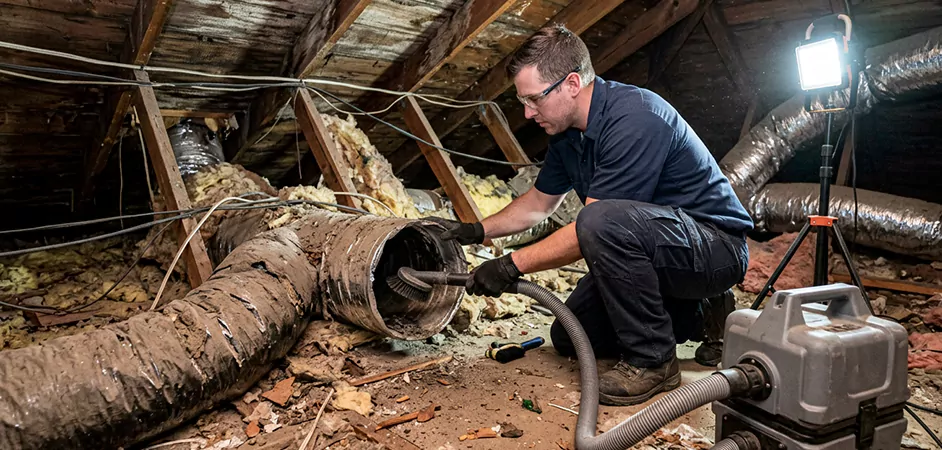 Storm-Damaged Attic Duct Cleaning in Pearland