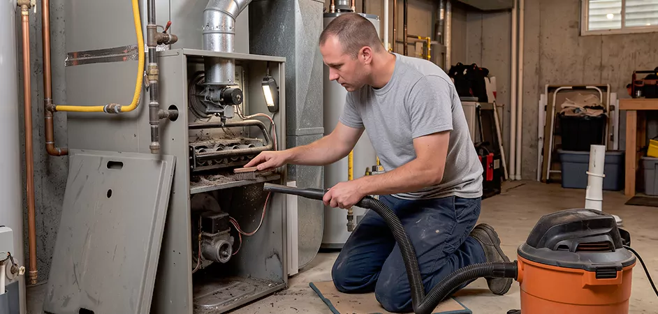 Burner and Heater Compartment Lint Removal in Pearland